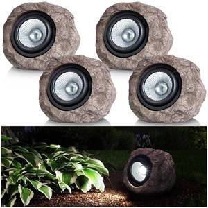 lot 3395 image: Candieslife Solar Garden Rock Lights Outdoor - IP65 LED Waterproof Solar Spotlight, Solar Powered Landscape Lights Decorative Garden Stone Light for Pathway, Walkway, Yard, Patio (4 Pack) - Retail $60