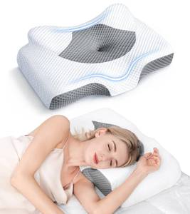 lot 3402 image: Osteo Cervical Pillow for Neck Pain Relief, Hollow Design Odorless Memory Foam Pillows with Cooling Case, Adjustable Orthopedic Bed Pillow for Sleeping, Support for Side Back Sleepers - Retail $67