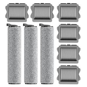 lot 3413 image: Nukisa Vacuum Mop Parts Compatible with Tineco Roller Brush Replacement, Suitable with ifloor 3 Series, Floor One S3 Series, iFLOOR 5 Breeze Complete, Set Includes 3 Roller Brushes and 6 Filters - Retail $30