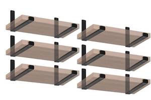 lot 3430 image: 10 Pack - 5.5 L x 4 H x 1.5 W J Lip Shelf Brackets Rustic Farmhouse Iron Wall Floating Shelf Bracket Metal Shelf Bracket Industrial Shelf Supports with Screws Black - Retail $26