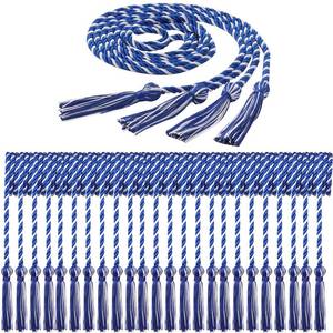 lot 3434 image: 48 Pack Graduation Honor Cords with Tassels - 68 Inch Braided Cords Bulk for High School College University - Bachelor, Master, Doctoral Ceremony (Blue and White) - Retail $46