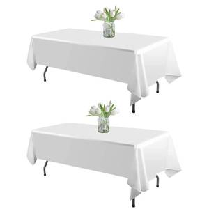 lot 3447 image: WIGENIUS 2 Pack White Table Cloth Rectangle 60 X 102 Inch Polyester Tablecloths, Wrinkle Resisitant Tablecloth for Wedding Buffet Parties and Dining (White, 2 Pack 60 X 102 inch) - Retail $12