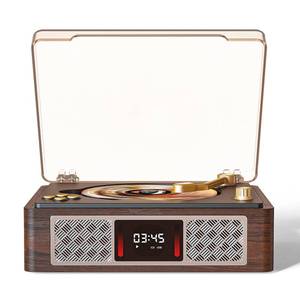 lot 3448 image: Retro CD Player with 3.5 mm Stereo Amplifier, Desktop CD Player Bluetooth for Home, Built-in SpeakersHeadphone JackAUXUSBLCD Screen Display with Remote Controls-Brown - Retail $50