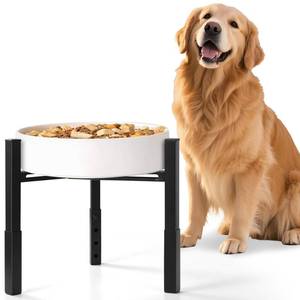 lot 3453 image: Kynbnire Dog Bowls Elevated, Adjustable Raised Dog Bowl Stand, Metal Elevated Dog Feeding Station for Medium & Large Dogs, Black (Without Bowls) - Retail $18