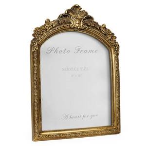 lot 3458 image: Cuspin 8x10 Picture Frame Vintage Gold Frames, Antique Gold Ornate Resin Photo Frame with Glass Front for Tabletop and Wall Mounting, 8 by 10 Arched Picture Frame for Home Decor - Retail $29