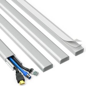 lot 3479 image: Delamu Grey Cord Hider, 56.7in Grey Cord Covers for Wires on Wall, Cable Hider Wire Covers for 2-3 Cords, Wire Hiders for TV on Wall, Easier Setup Cable Cover to Hide TV Wires, 4X L14.2 W0.94 H0.47in - Retail $12
