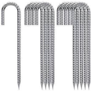 lot 3481 image: J Hook Rebar Stakes 12 Inch, Ground Stakes for Camping Tent Heavy Duty 10 Pack Rust Proof Coated Metal for Flower Gardens Landscape Fabric Pins Dog Fence - Retail $20