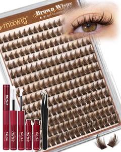 lot 3482 image: Brown Lash Clusters Kit Wispy Lash Extension Kit 10-14MM Short Spiky Eyelash Clusters Natural Cluster Eyelash Extensions Dark Brown Individual Lashes D Curly DIY Lash Extension by Lvmixwig - Retail $10