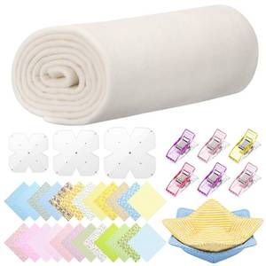 lot 3490 image: Hahafelt 47 x 79 Inch Bowl Cozy Batting for Microwave, 100% Cotton Batting 24 Quilt Fabric Squares 10 x 10 Inch, 3 Bowl Cozy Templates (8, 10, 12), Sewing Clips Set - Retail $30