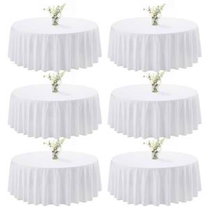 lot 3500 image: joybest 6 Pack Round Tablecloths 90 Inch White Polyester Table Cloth for 30-60 Inch Tables, Stain and Wrinkle Resistant Washable Fabric Table Cover for Wedding, Party, Reception, Banquet - Retail $43