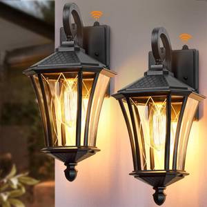 YSN 2 Pack Dusk to Dawn Outdoor Light Fixture Wall Mount Porch Lights Weather Resistant Exterior Sconce Light, Waterproof Wall Lantern for Porch, Garage, Backyard, Walkway, E26 Socket, Black - Retail: $80