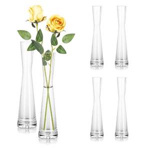 lot 3509 image: Hewory Glass Bud Vases for Centerpieces Set of 6, Handmade Modern Clear Small Skinny Decorative Single Flower Vase, Minimalist Slim Floral Vase for Home Wedding Party Events Table Decor, 9.64 - Retail $35