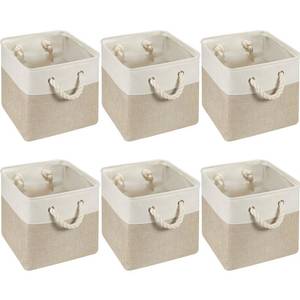 lot 3510 image: Geiserailie 6 Pcs 12 x 12 Inch Cube Storage Bins Fabric Storage Organizer Bins Foldable Cube Baskets with Sturdy Carry Handles Wicker Baskets for Home (White,Light Brown) - Retail $38