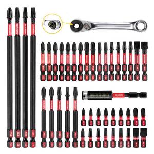 lot 3527 image: GEINXURN Impact Tough Magnetic Mixed 46Pack Insert Driver Bits, S2 Alloy Steel Screwdriver Power Bits Set with 1Pcs Impact Magnetic Bit Holder and Mini Wrench - Retail $20