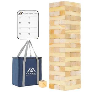 lot 3533 image: Megwoz Medium Tumble Tower Games for Kids and Adults 57 Blocks New Zealand Pine Wooden Blocks Stacking to 3FT Family Game for Indoors Outdoors Yard Games for Family - Retail $27