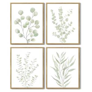 lot 3539 image: Drsoum Botanical Plant Framed Wall Art Boho Wall Decor for Bathroom Sage Green Eucalyptus Leaf Prints Minimalist Aesthetic Ready to Hang Set of 4, 8x10 in (Natural Framed) - Retail $27