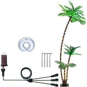 lot 3545 image: SOSHOT 7FT Lighted Artificial Palm Tree with Three Trunks and Upgraded 260 LED Lights - OutdoorIndoor Use, Perfect for Tiki Bars, Patios, Homes, Offices, Beaches, Yards Pool and Cruise Party - Retail $90