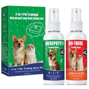 lot 3548 image: Dog Potty Training Spray for Dogs & Puppies, No-Go Spray & Here Potty Training Spray, Puppy Potty Training Aid for Housebreaking, Safe Gentle Formula, Natural Indoor & Outdoor Use, 3.4Floz 2Pcs - Retail $26