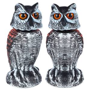 lot 3577 image: Hausse 2 Pack Fake Owl Decoy Bird Scarecrow Sculpture, Rotating Head Plastic Owl Bird Deterrents, Nature Enemy Horned Pest Repellent for Outdoor Garden Yard - Retail $22