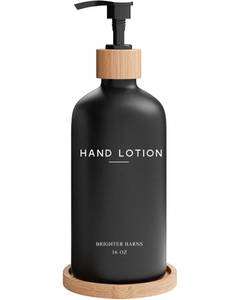lot 3578 image: Black Glass Lotion Dispenser with Pump by Brighter Barns - Hand Lotion Dispenser Bathroom Set with Tray - Luxury Bathroom Accessories Set, Modern Home Decor for Spa, Office, Living Room, Hotel (Black)&nbsp