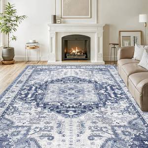 lot 3579 image: xilixili Washable 5x7 Area Rug - Soft Indoor Blue Non Slip Rugs for Living Room Bedroom Low Pile Stain Resistant Vintage Carpet for Home Decor Mat (NavyBlue,5x7) - Retail $40