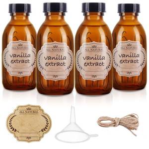lot 3590 image: 4 oz Amber Glass Bottle with Cap, Empty Glass Bottles Cosmetic Pump Dispensers for Homemade Vanilla Extract, Essential Oils, Juice, Potion, Syrup, Liquids, Christmas, Holiday Gift (Brown 4 Pack)&nbsp