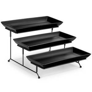 lot 3600 image: MALACASA 3 Tier Serving Trays for Party, Stoneware Serving Platters and Trays, 14 Inch Tiered Tray Stand, Fruit Tray, Trays for Serving Food, Black Dessert Stand with Collapsible Sturdier Metal Rack - Retail $43