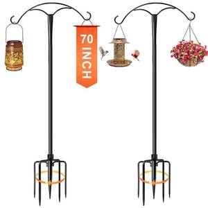 lot 3603 image: 70 Inch Shepherds Hooks for Outdoor,Heavy Duty Shepherds Hooks for Outdoor with 5 Prong Base, Adjustable Stand Hanger for Garden Plant, Hummingbird Feeder, Lantern, Hanging Wedding Decor (2 Pack) - Retail $32