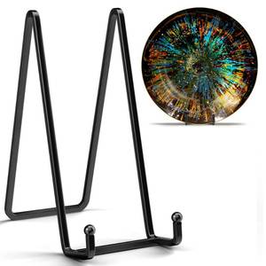 lot 3605 image: IPAME 8 Inch Large Plate Stands for Display - Metal Square Wire Plate Holder Display Stand  Picture Stand for Book, Platter, Plaque, Photo Easel (2 Pack) - Retail $19