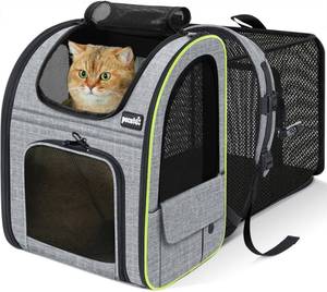 lot 3609 image: Pecute Cat Backpack Carrier Expandable , Foldable Pet Backpack for Cats & Small Dogs Up to 11lbs, with 4-Side Breathable Mesh, Multi-Entry & Lockable Zippers for Travel, Hiking, Camping - Hands Free, - Retail $40