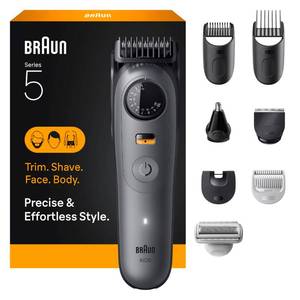 lot 3618 image: Braun Series 5 All-in-One Beard & Body Grooming Kit for Men, Cordless Trimmer, Hair Clippers & Shaver for Face, Hair & Body with Smooth Shave Head, AIO 5510 - Retail $55
