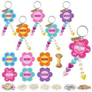 lot 3626 image: WATINC Flower Beaded Wooden Keychain Craft Kit - 24Pcs DIY Mothers Day Party Favor with Thank You Cards for Mom Grandma, Mothers Day Beads Craft School Classroom Party Fun Activities (Flower) - Retail $22