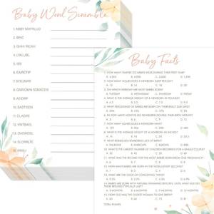 lot 3640 image: 55PCS Baby Shower Games, Word Scramble &amp Trivia Facts with Answer Keys Double-sided Game Card Fun Baby Shower Party Games Gender Neutral for Girls or Boy&nbsp