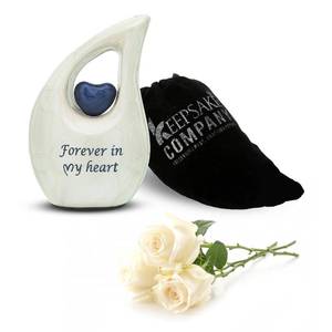 lot 3643 image: KEEPSAKE COMPANY White Teardrop Small Urns for Human AshesMini Urn with Dark Blue HeartCremation Keepsakes for AshesAsh Holders (White - Blue, Extra Small - EXS (3 Cu in)&nbsp