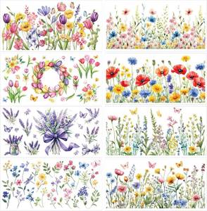 lot 3653 image: Rub on Transfers for Crafts, 8 Pcs Spring Wildflower Rub on Transfers for Furniture, Floral Iod Transfer for Crafting Wood Cabinets Drawers, UV DTF Sticker Decals for DIY Home Decor 12 x 6 Inch&nbsp&nbsp