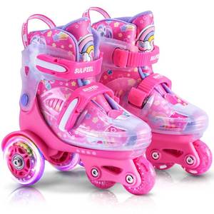 lot 3708 image: SULIFEEL Adjustable Roller Skates for Girls Boys Kids,Fun Illuminating Light Up Flash Wheels Three-Point Type Balance Suitable for Beginners Indoor Roller Skating - Retail $50