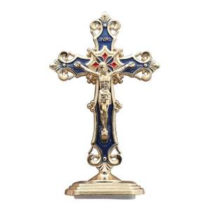 lot 3719 image: Durable Zinc Alloy Cross Ornament for Christmas &amp Car Cross-shaped Figurine, Christmas Ornaments for Car Dashboard, Home &amp Office Decoration-Golden blue&nbsp&nbsp