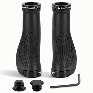 lot 3730 image: SAPLIZE Bike Grips, Ergonomic Design Bicycle Grips Widen Holding Rubber Bike Handlebar Grips with Aluminum Lock for Mountain Road MTB (Black, Black Rings)