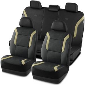 lot 3736 image: Skechers Memory Foam Car Seat Covers, Air Cool Mesh Thick Seat Covers, Car Seat Full Sets Airbag Compatible, Automotive Comfort Protection for Most Cars,Vans,Trucks, SUVs,Beige - Retail $90
