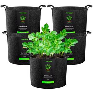 lot 3746 image: VIVOSUN 5-Pack 25 Gallon Plant Grow Bags, Heavy Duty Thickened Nonwoven Fabric Pots with Handles - Retail $26