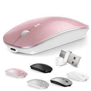 lot 3749 image: Mouse for MacBook Wireless Bluetooth Mouse Laptop MacBook Air Mac Pro Rechargeable Silent PC iPad Optical Mouse with Dual Mode Switch Bluetooth 5.23.0 and 2.4GHz USB Type-C Receiver Rose Gold - Retail $20