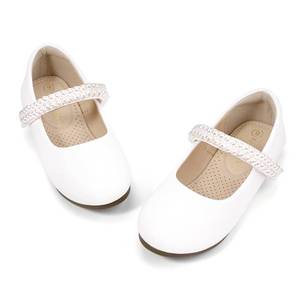 lot 3750 image: PANDANINJIA Flower Girl Shoes Toddler Little Kid Ballet Flats Size 3 Pearls Wedding Party Mary Jane Girls Dress Shoes - Retail $27