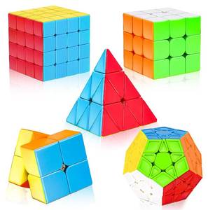 lot 3757 image: AuntyFey Speed Cube Set, 5 Pack Speed Magic Cube with Speed Cube 3x3, 2x2, 4x4, Pyramid Megaminx Stickerless Cube for Kids Toddlers Adults, Puzzle Cube Set for Kid&nbsp