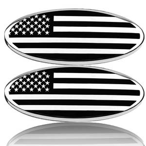 lot 3766 image: LINOAH 9 Inch Front Grill Rear Tailgate Emblem for 04-14 F150, 11-14 Edge, 11-16 Explorer, 06-11 Ranger, 07-14 Expedition, 9X3.5 for Ford, Pack of 2, Chrome American Flag - Retail $20