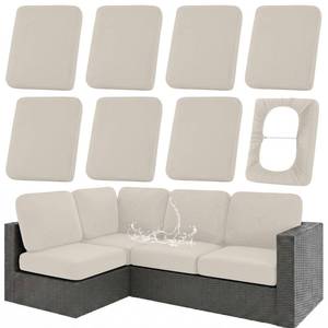 lot 3770 image: hyha Waterproof Outdoor Cushion Covers for Patio Furniture, Stretch Patio Chair Cushion Slipcovers, Coated UV Resistant Replacement Seat Covers, Solid Color (Taupe, 8PC) - Retail $60
