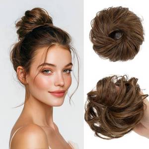 lot 3783 image: CJL HAIR 2PCs Small Cute Messy Bun Hair Piece for Thin Hair Women Mini Synthetic Curly Bun Scrunchies Updo Hairpieces Chocolate&nbsp
