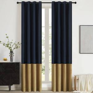 lot 3785 image: Navy Blue Gold Velvet Curtains 84 inch Color Block Luxury Elegant Modern Living Room Curtain Light Blocking Thermal Insulated Soundproof Room Darkening Energy Saving Drapes for Bedroom Set of 2 - Retail $50