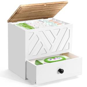 lot 3786 image: Tampon Holder for Bathroom, Feminine Product Organizer with Lid and Drawer, Shark Week Pad Storage, Wooden Tampon Organizer for Toilet Countertop Decor, Girl Stuff Box Toilet Bathroom Accessories - Retail $28