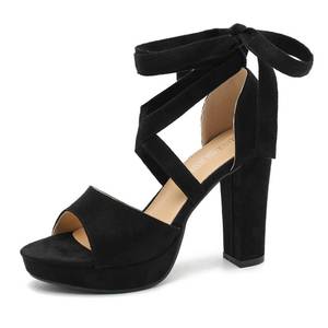 lot 3799 image: Womens Strappy Platform Sandals, Chunky High Heel with Lace-Up Ankle Tie, Open Toe, 3.94 Inch Black 46 - US 12 - Retail $43