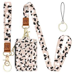 lot 4008 image: Leopard Print 2-in-1 ID Badge Holder &amp Lanyard Wallet for Teachers,Nurse,Professionals-Cute Zippered Coin Pouch,Removable Wristlet &amp Neck Lanyard,5 Card Slots Stylish Work Essential&nbsp